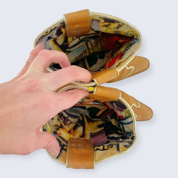 Naona Nana? Light Brown Leather Tall 2.5" Stacked Heel Western Cowgirl Boots 7.5 - Picture 8 of 10